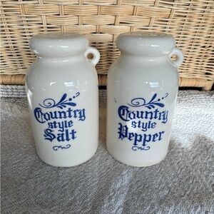 Farmhouse Country Style Salt and Pepper Shakers - White and Blue